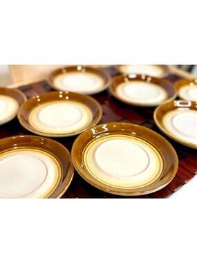 Vintage Céramique de Beauce 6" Saucer Set of 9 – Brown Gradient, Canada 1970s